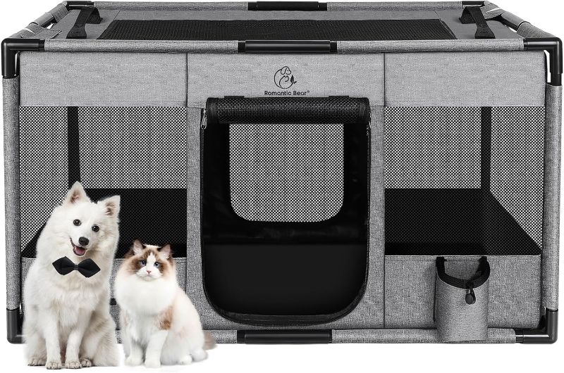 Photo 1 of Dog Playpen,Fabric Mesh Dog Fence, Portable Soft Dog Cat Kennel Crate,Breathable Exercise Pet Play Pen for Dogs,PVC Pipe Frame,Indoor Outdoor Pet Fence Cage for Small Animals with Carrying Case(M)
