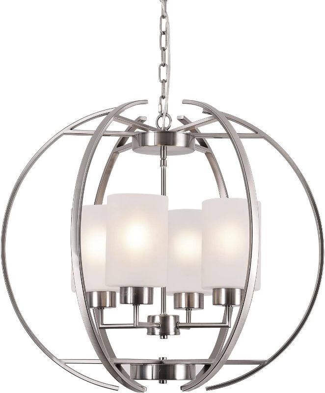 Photo 1 of NA 24" Globe Chandeliers Entryway Brushed Nickel Chandelier Foyer Light Fixtures Modern Dining Room 4 Light Ceiling Hanging Pendant Lighting Frosted Glass Shades