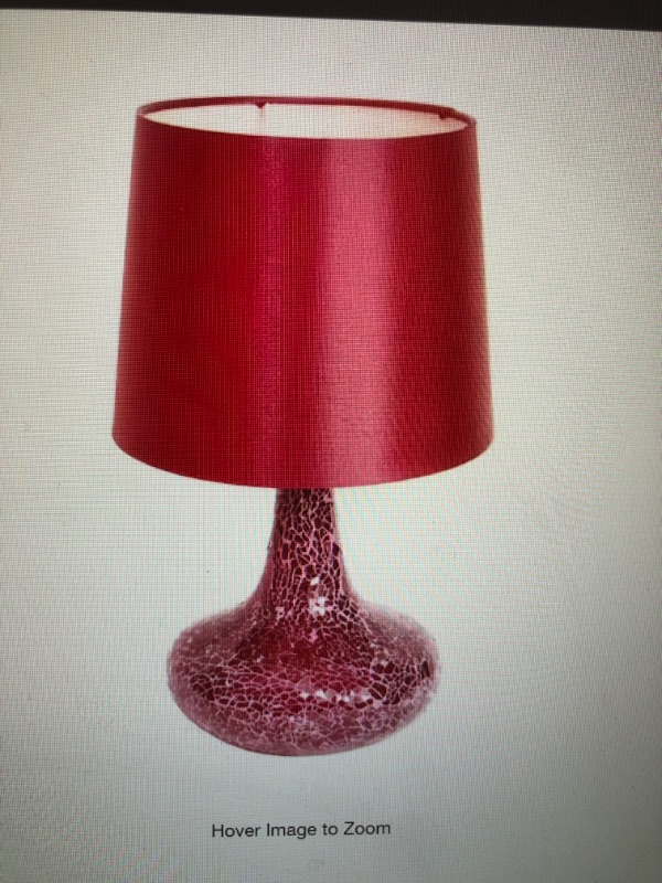 Photo 1 of 14.17 in. Red Mosaic Tiled Glass Genie Table Lamp with Satin Look Fabric Shade
