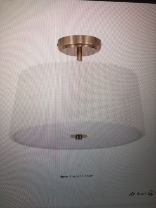 Photo 1 of 16 in. Modern 3-Light White Fabric Semi-Flush Mount Ceiling Light with Pleated Shade
