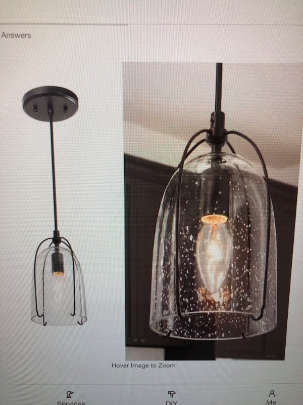 Photo 1 of Modern Black Kitchen Island Hanging Light, 1-Light Industrial Cage Dining Room Pendant Light with Seeded Glass Shade
