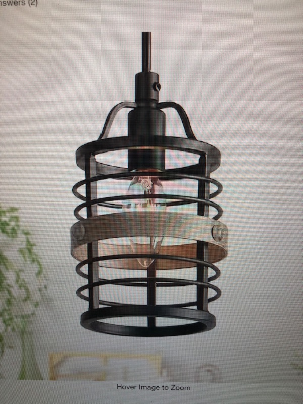 Photo 1 of Akari 5 in. Black Industrial Open Cage Pendant 1-Light Rustic Farmhouse Drum Mini Hanging Light with Faux Wood Accent
