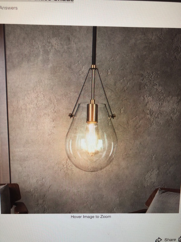 Photo 1 of Modern Industrial Island Pendant Light, 1-Light Black Farmhouse Hanging Pendant light with Clear Gourd Glass Shade
