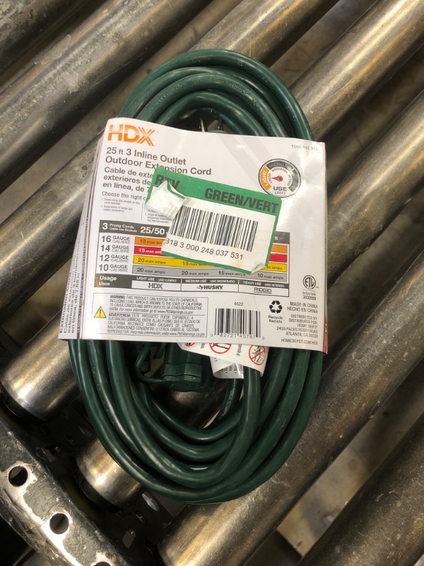 Photo 1 of HDX 25 FT INLINE OUTLET OUTDOOR EXTENSION CORD