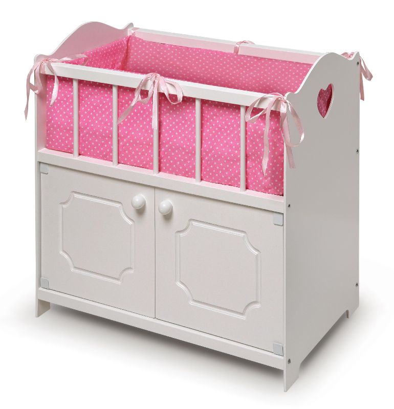 Photo 1 of Badger Basket Doll Accessories - White & Pink Storage Doll Crib & Bedding for 22'' Doll
