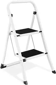 Photo 1 of 2 Step Ladder, Lightweight Folding Step Stools for Adults with Anti-Slip Pedal, Portable Sturdy Steel Ladder with Handrails, Perfect for Kitchen & Household, 330 lbs Capacity, White
