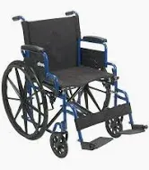Photo 1 of Drive Medical Blue Streak Ultra-Lightweight Wheelchair with Flip-Backs Arms & Swing-Away Footrests & 10210-1 2-Button Folding Walker with Wheels, Rolling Walker, Front Wheel Walker 18 Inch Swing Away Footrests