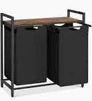Photo 1 of VASAGLE Laundry Basket, 2-Compartment Laundry Hamper, Pull-Out and Removable Laundry Bags, Oxford Fabric, Metal Frame, 2 x 46L, 28.7 x 13 x 28.3 Inches, Rustic Brown and Black UBLH201B01 Rustic Brown + Black
