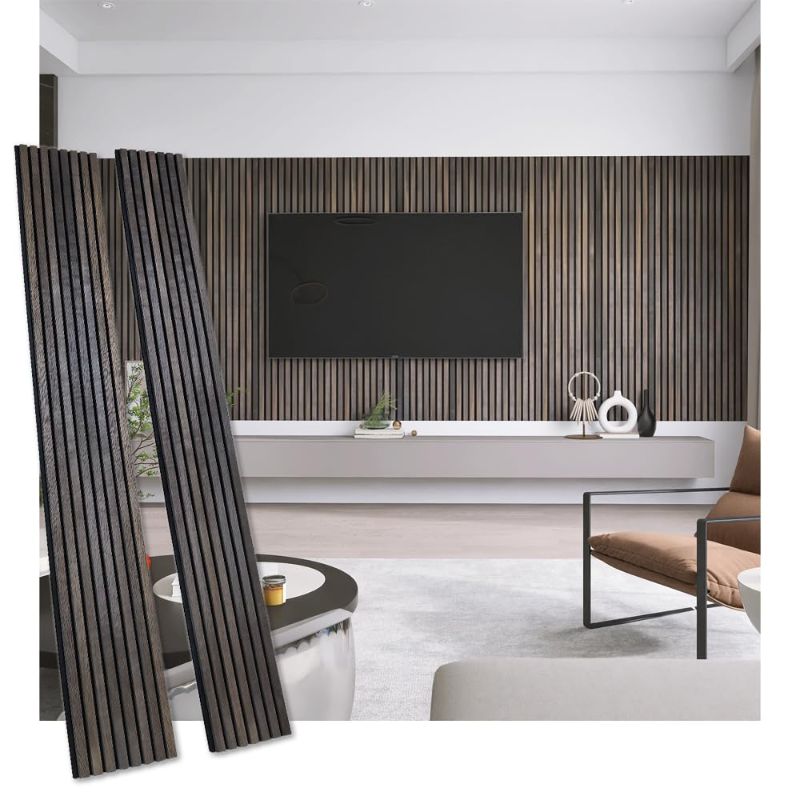 Photo 1 of 3D NATURAL WOOD VENEER SLAT ACOUSTIC PANELS (SMOKED OAK) | SOUNDPROOF CELLING/WALL PANELS | 94.49‘’ X 23.62‘’ COVER | WOOD SLAT PANELING
