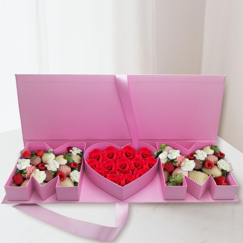 Photo 1 of WENPACK Empty Flower Gift Box Mother's Day MOM Cardboard Letter Shaped Fillable Chocolate Strawberry Candy Packaging (MOMpink)
