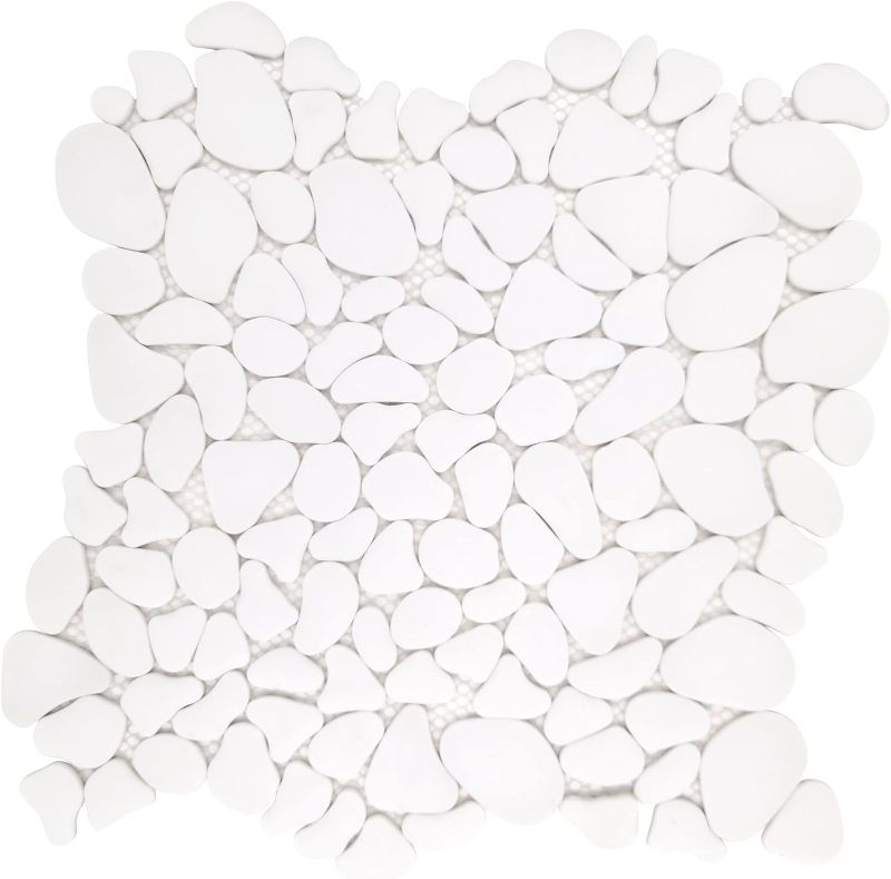 Photo 1 of Sunwings Pebble Tile for Shower Floor Border Kitchen Bathroom Backsplash. Marble Stone Looks Wall and Floor Tile, 10 Sheets, White.
