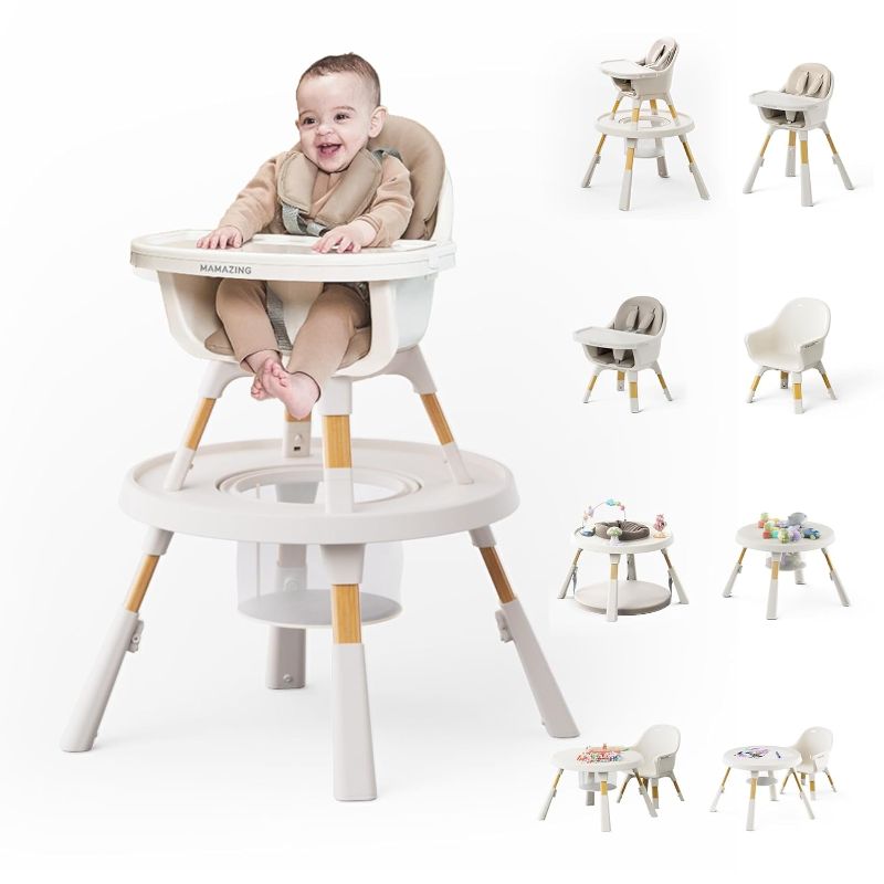 Photo 1 of MAMAZING 8 in 1 Baby High Chair, Baby Activity Center with Interactive Toys, Convertible Growing Chair with Adjustable Legs for Baby Boys & Girls, Khaki
