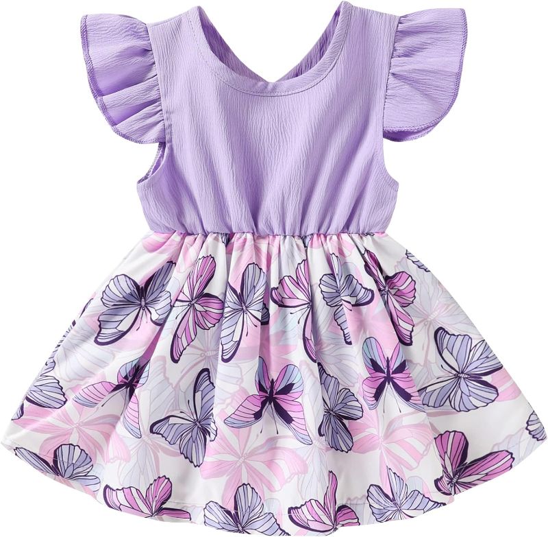 Photo 1 of Toddler Girls Dress Butterfly Print Ruffle Sleeveless Baby Girl Dresses
