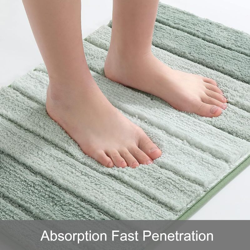 Photo 1 of Teewas Long Bathroom Rugs Sets 2 Piece, Ultra Soft and Water Absorbent Luxury Ombre Bath Mat Set, Non-Slip Quick Dry Bath Carpet for Bathroom Floor, Tub and Shower, Machine Washable, Green
