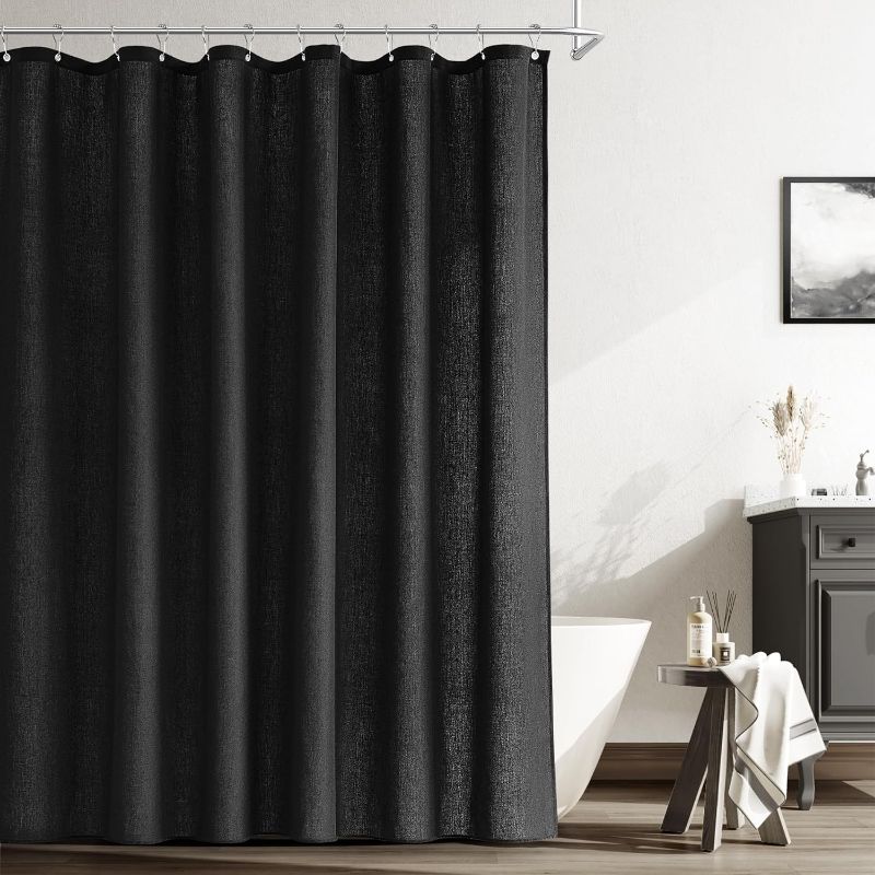 Photo 1 of Naturoom Black Linen Shower Curtain Liner Neutral Weighted Cloth Fabric Textured Beige Farmhouse Rustic Burlap Country Style Shower Curtains for Bathroom,Black,72x84 Inches Length
