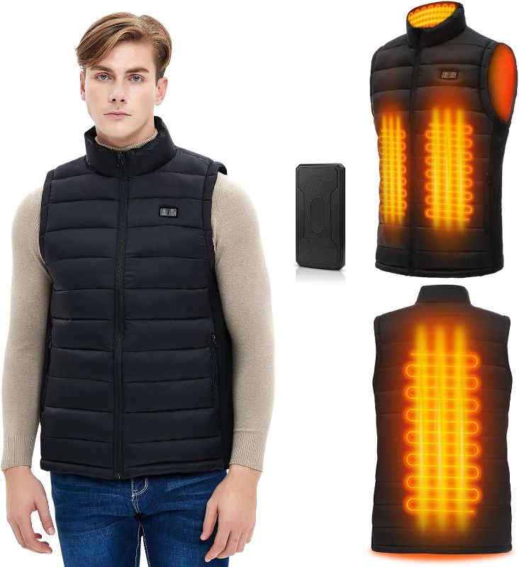 Photo 1 of MEXITOP Lightweight Heated Vest for Men/Women, Outdoor Water/Wind Resistant Outerwear Vests with Battery Pack, Black

