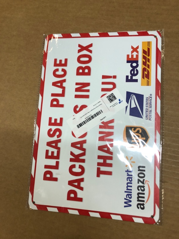 Photo 1 of Please Place Packages in Box Sign Delivery sign for Packages for Indoor Outdoor Use Home Office Work 12 x 8 Inches