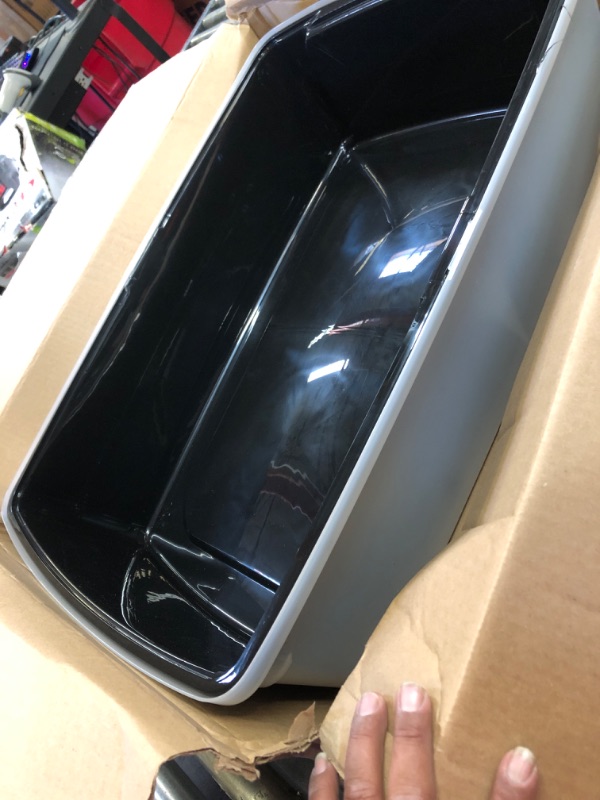 Photo 1 of IRIS USA Extra Large Open Top Cat Litter Box with Scatter Shield, Sturdy Easy to Clean Open Air Kitty Litter Pan with Tall Spray, Black XL High Sided - Black