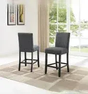 Photo 1 of Roundhill Furniture Biony Gray Fabric Counter Height Stools with Nailhead Trim, Set of 2 