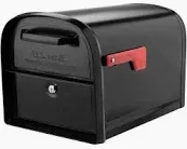 Photo 1 of Architectural Mailboxes 6300B-10 Oasis 360 Locking Parcel Mailbox, Extra Large, Black & 7516B-10 Pacifica In-Ground Steel Mailbox Post, One Size, Black Black Mailbox 
