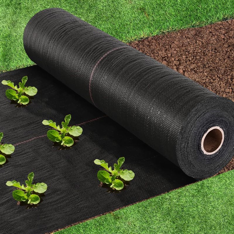 Photo 1 of Whonline Landscape Fabric, 4ft X 300ft, 3.2oz, Black, Garden Weed Barrier Fabric, Heavy Ultra Thick PremiumWeeds Control for Flower Bed, Pavers and Other Outdoor Projects
