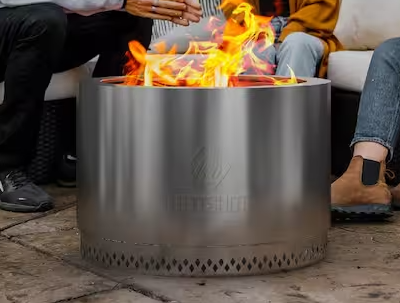 Photo 1 of Homestead Low Smoke 25 in. Round Wood-Burning Fire Pit in Stainless Steel with Cover
