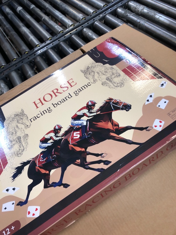 Photo 3 of 21 inches Horse Race Board Game with 11 Luxurious Durable Classic Metal Horses with 4 Dice and 2 Boxes of Cards Thickened Solid Wood Horse Racing Game 