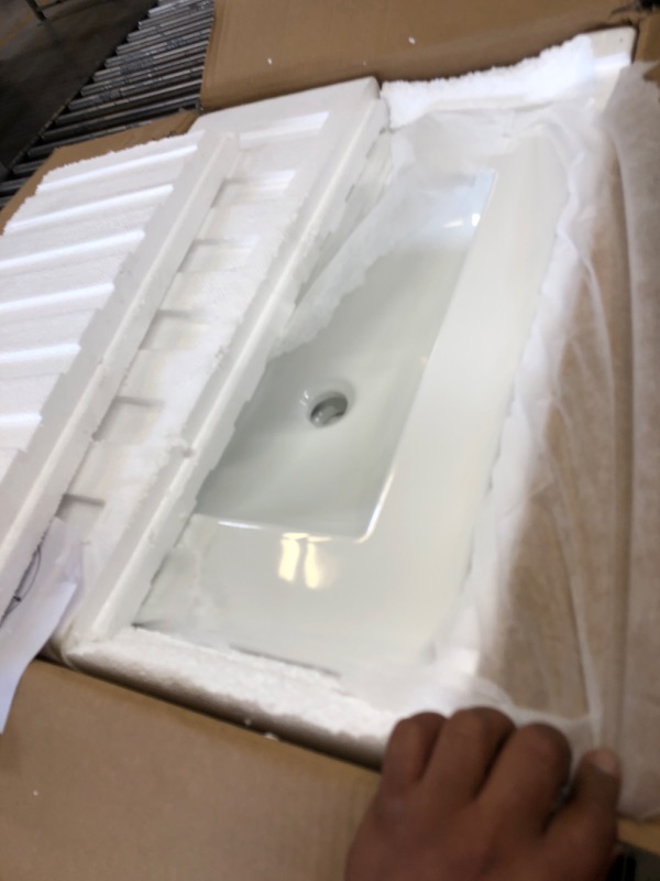 Photo 2 of 24"x18" Drop in Bathroom Vessel Sink- Sarlai White Rectangle Porcelain Ceramic Topmount Vessel Sink Self-Rimming Rectangular Bathroom Sink in White with Overflow 24"x18" White