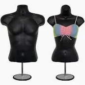 Photo 1 of 2 Pcs Male and Female Mannequin Torso with Stand Black Dress Form Mannequin Hollow Back Body Torso Set Half Body T Shirt Display for Craft Show Counter Top Photo Design, S-Medium Clothes Size