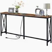 Photo 1 of SUPERJARE 70.8 Inch Console Table with Charging Station, Narrow Entryway Table, Long Sofa Table, Hallway Table, Behind Couch Table, Plant Table, for Entrance, Living Room - Vintage Brown 7.9"D x 70.8"W x 31.1"H With Power Outlets Vintage Brown