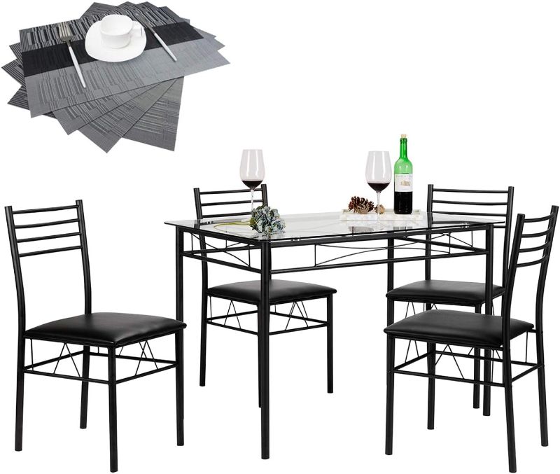 Photo 1 of VECELO Kitchen Dining Room Table and Chairs [4 Placemats Included] 5-Piece Dinette Sets, Space Saving, Matte Black