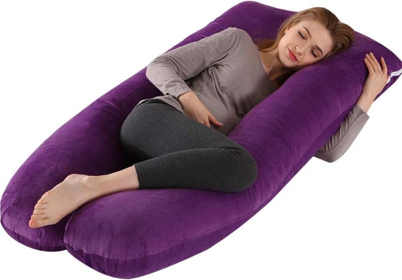Photo 1 of U Shaped Pregnancy Pillow, 51" Full Body Pillow with Velvet Removable Cover, Multiple Bed Maternity Pillow for Women & Adults Sleeping Help Support Head Back Belly (U-Shaped Purple)