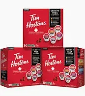 Photo 1 of Tim Hortons Coffee Variety Pack, Single-Serve K-Cup Pods Compatible with Keurig Brewers, 90ct K-Cups Total, Red Variety 30 Count (Pack of 3)
