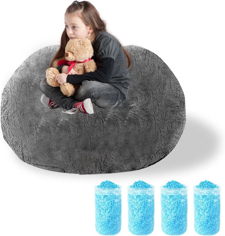 Photo 1 of CAQ Bean Bag Chair for Adults Kids Teens with Memory Foam Filler Included Big Round Soft Sofa Comfy Bedroom Chair Fluffy Couch Supportive Stuffed, 3FT, Grey