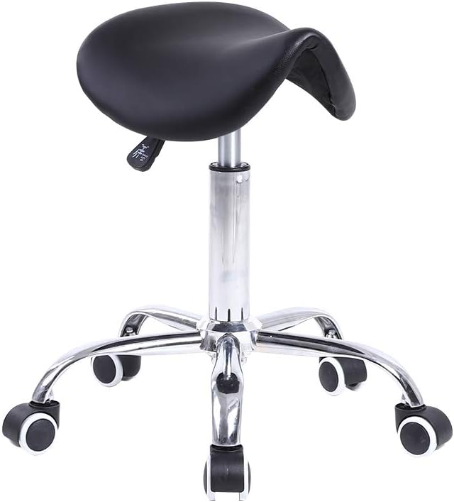 Photo 1 of KKTONER Rolling Saddle Stool PU Leather Swivel Adjustable Rolling Stool with Wheels Salon Chair Black
