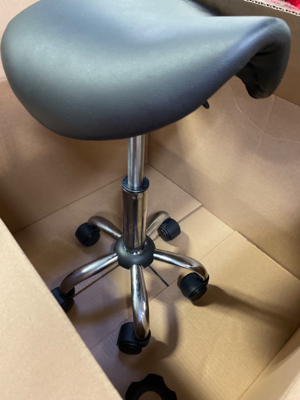 Photo 2 of KKTONER Rolling Saddle Stool PU Leather Swivel Adjustable Rolling Stool with Wheels Salon Chair Black
