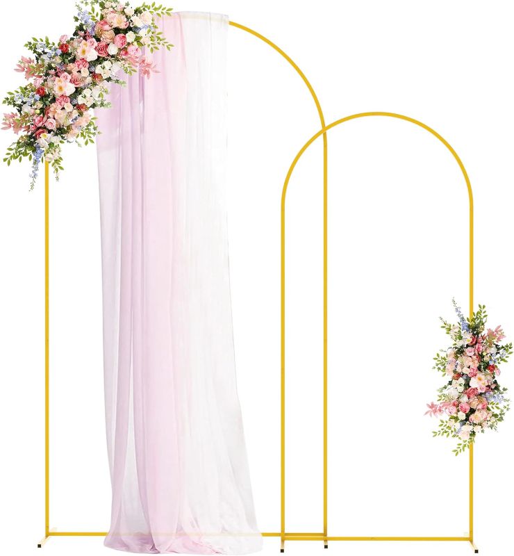 Photo 1 of Fomcet Metal Arch Backdrop Stand Set of 2 Gold Wedding Arch Stand 7.2FT & 6FT Arched Backdrop Frame for Birthday Party Baby Shower Graduation Ceremony Decoration
