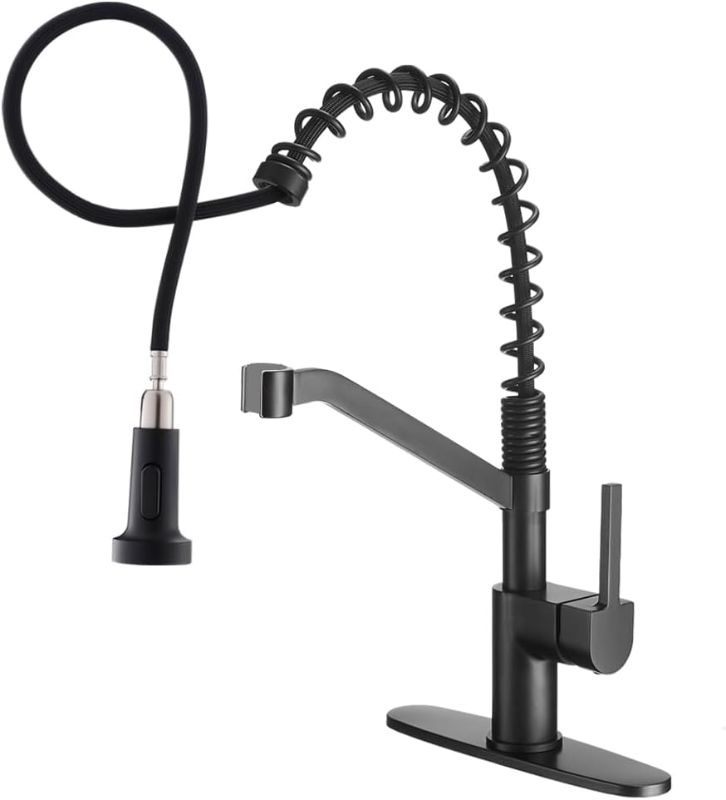 Photo 1 of OWOFAN Black Kitchen Faucets with Pull Down Sprayer Industrial Single Handle One Hole Or 3 Hole Faucet for Farmhouse Camper Laundry Utility Rv Wet Bar Sinks
