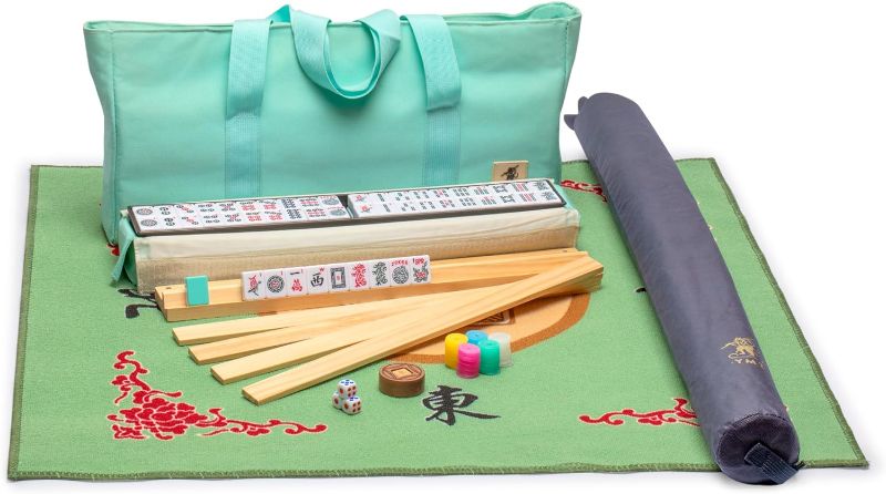 Photo 1 of Yellow Mountain Imports Mahjong Bundle - American Mahjong Set, Pepper with Pepper Green Soft Case and Green 33.5-inch Table Cover for Mahjong and Board Games

