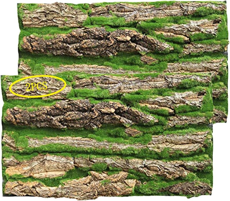 Photo 1 of PINVNBY Cork Terrarium Background,Reptile Bark Backdrop Wall Decor and Artificial Moss for Gecko,Lizard,Tortoise,Chameleon (2 Pack)
