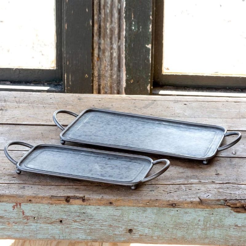 Photo 1 of Park Hill Galvanized Metal Rectangle Serving Trays - 2 pcs
