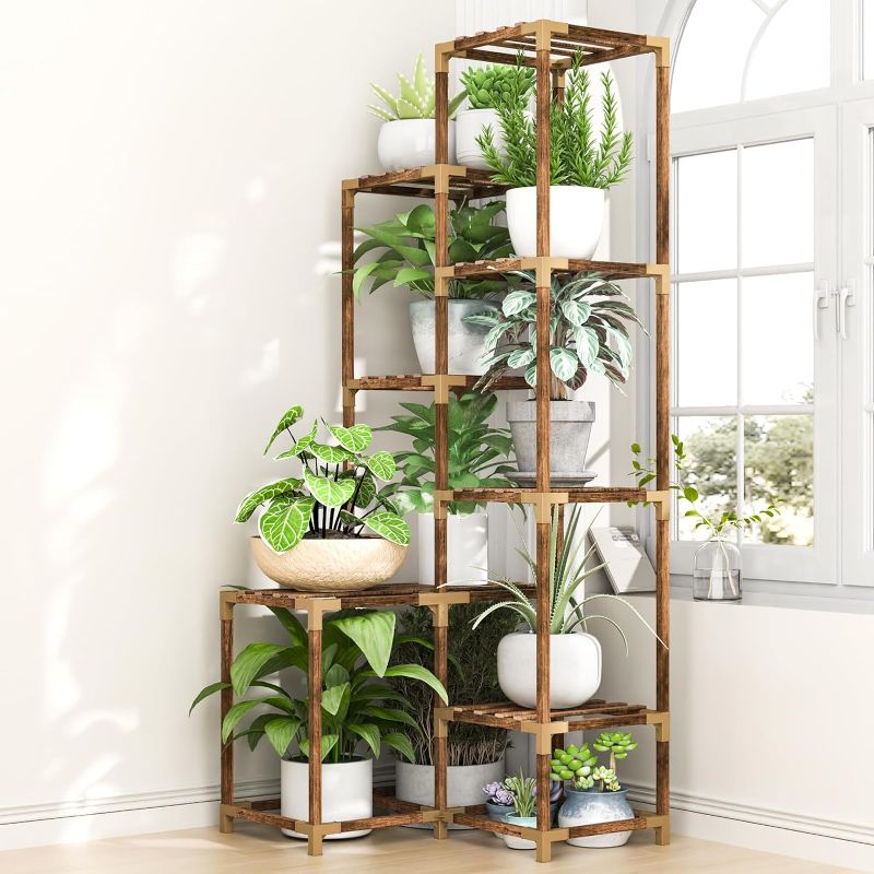 Photo 1 of HOMKIRT 10 Tier Tall Corner Plant Stand Shelf Indoor Outdoor, Large Wood Plant Rack Holder Ladder Flower Stand Display for Living Room Patio Porch Garden Window
