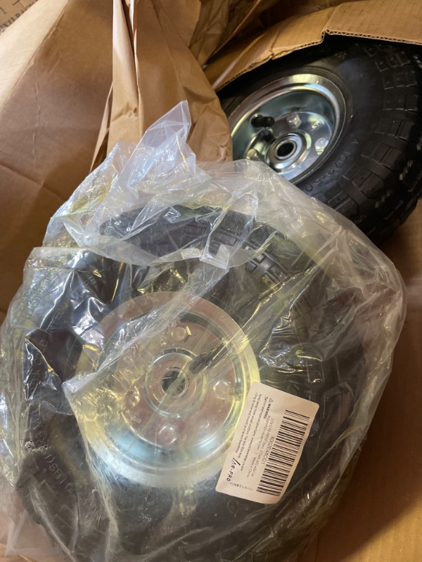 Photo 2 of (2 Pack) 4.10/3.50-4 Tire and Wheel, Replacement Pneumatic Tires 10-Inch Wheel with 5/8" Bearings and 2.2" Offset Hub, Compatible with Hand Truck, Wheelbarrow, Wagon, Gorilla Carts
