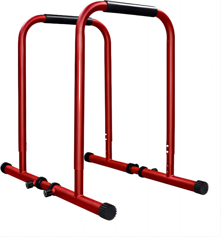 Photo 1 of TIT COOPOPE Heavy Duty Adjustable Height Strength Training Dip Stands Station, Home Gym Fitness Workout Dip bar Station,Tricep Dips, Pull-Ups, Push-Ups
