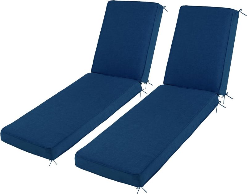 Photo 1 of Sundale Outdoor Olefin Water-Resistant Chaise Lounge Cushions Set of 2, Dark Blue Lounger Pad with Straps,  72 x 26 x 4 Inches