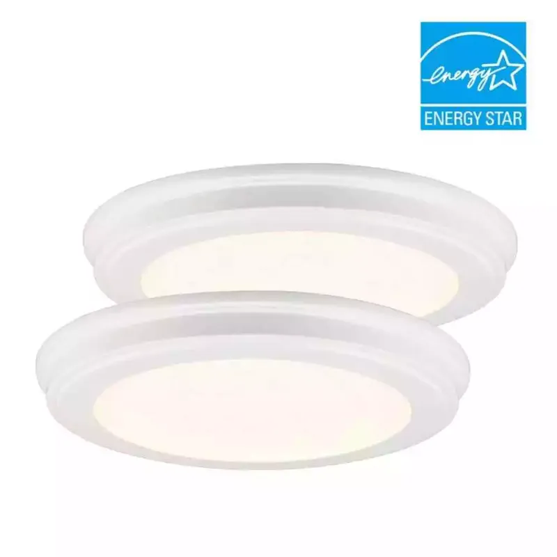 Photo 1 of Commercial Electric 15 in. Matte White 5-CCT LED Round Flush Mount 2-Pack
