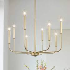Photo 1 of Modern Gold Candlestick Island Chandelier Transitional 8-Light Pale Brass Pendant Light for Kitchen Bedroom Dining Area
