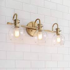Photo 1 of Robb Modern 3-Light Gold Bathroom Vanity Light Interior Powder Room Lighting with Clear Globe Shades
