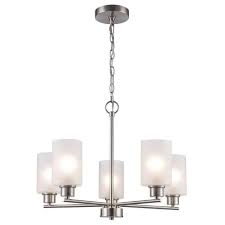 Photo 1 of Cawthon 5-Light Brushed Nickel Chandelier Light Fixture with Frosted Glass Shades
