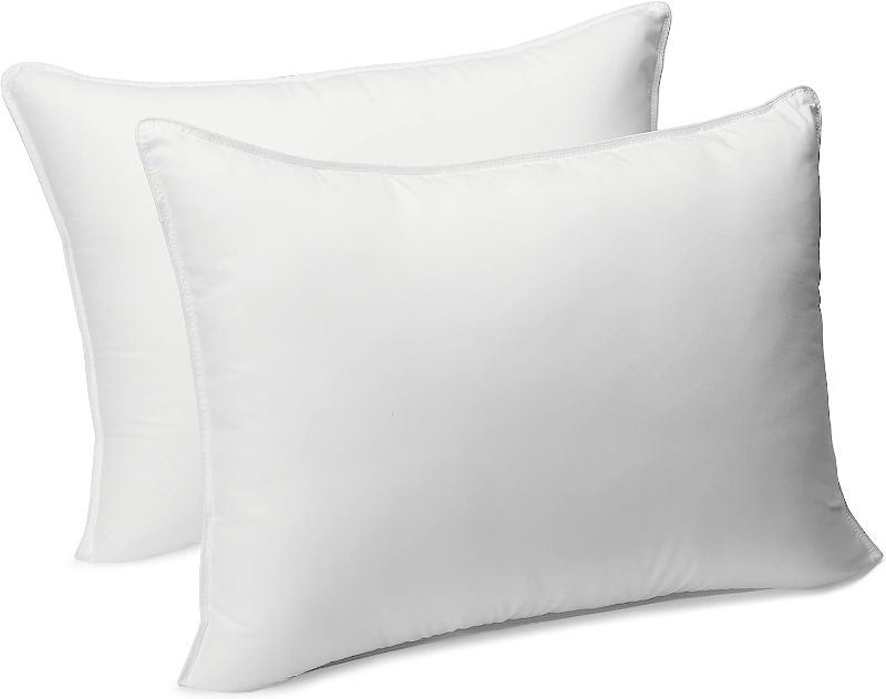 Photo 1 of Amazon Basics Down Alternative Pillows, Soft Density For Stomach and Back Sleepers, Standard, Pack of 2, White